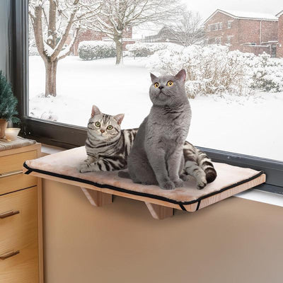 [Cozy Cat Hammock] PETSFIT Window Seat with Wood Base & Soft Mat | Supports Large Cats | Fits Windowsill/Bedside/Drawer
