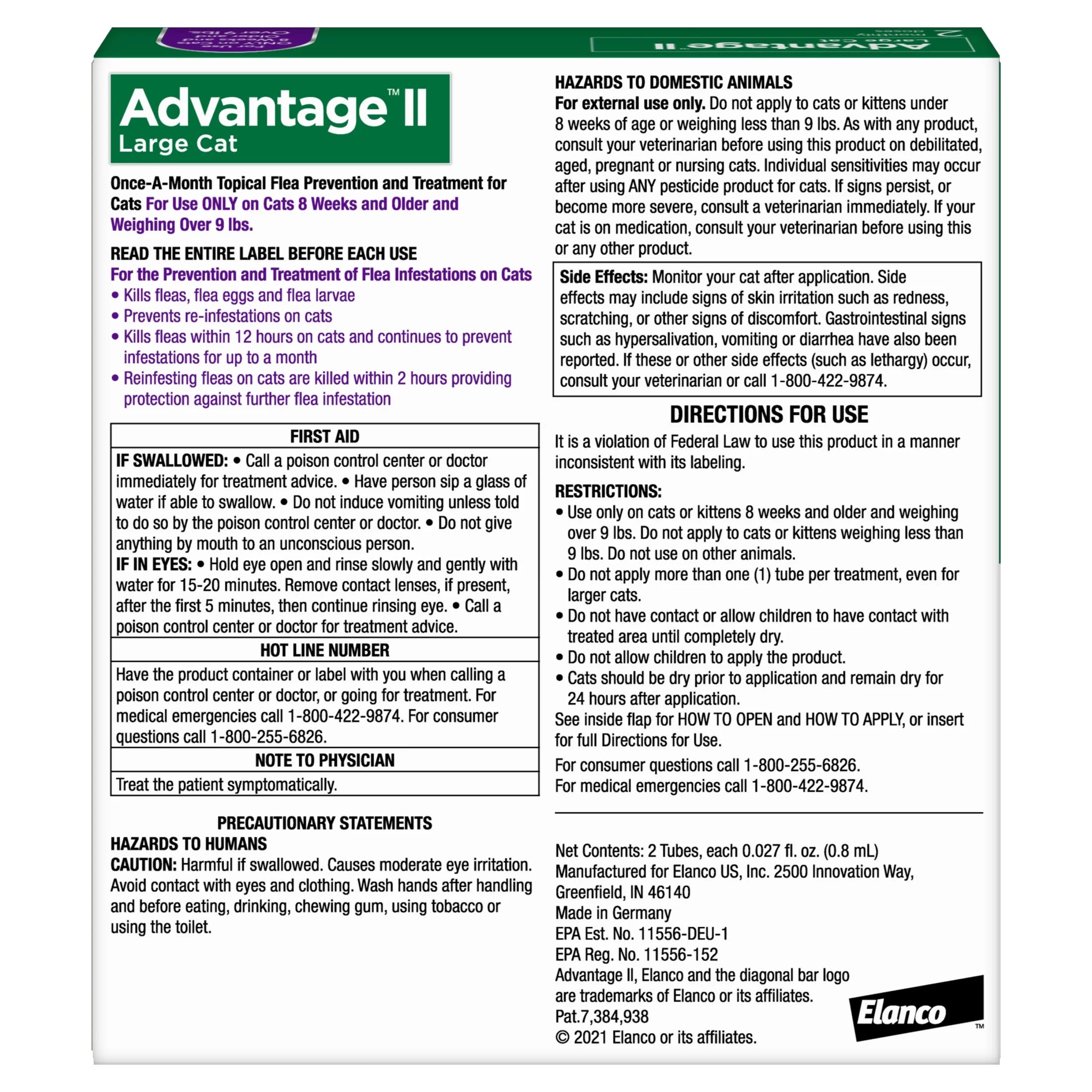 (3 Pack)  Vet-Recommended Flea Prevention for Large Cats 9 Lbs+, 2-Monthly Treatments