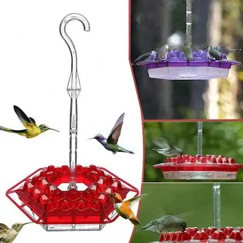 Hanging Outdoor Hummingbird Feeder - Red Hexagonal Bird Drinking Artifact with 30 Feeding Ports, Sealed & Leak-Proof, Easy to Assemble