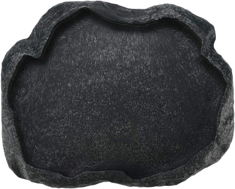 Reptile Bowl, Resin Rock Reptile Food and Water Feeder Pet Aquarium Ornament Terrarium Dish Plate for Tortoise Lizard Iguana(Dark Green S)