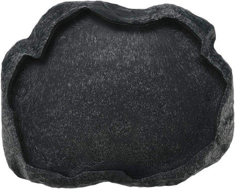 Reptile Bowl, Resin Rock Reptile Food and Water Feeder Pet Aquarium Ornament Terrarium Dish Plate for Tortoise Lizard Iguana(Dark Green S)