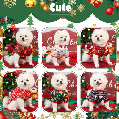 6 Pieces Christmas Dog Clothes for Small Dogs, Soft and Breathable Pet Shirt, Winter Puppy Kitten Vest Printed Dog Shirts, Christmas Snowman Santa Claus Reindeer Dog T-Shirts for Pet Dogs Cats