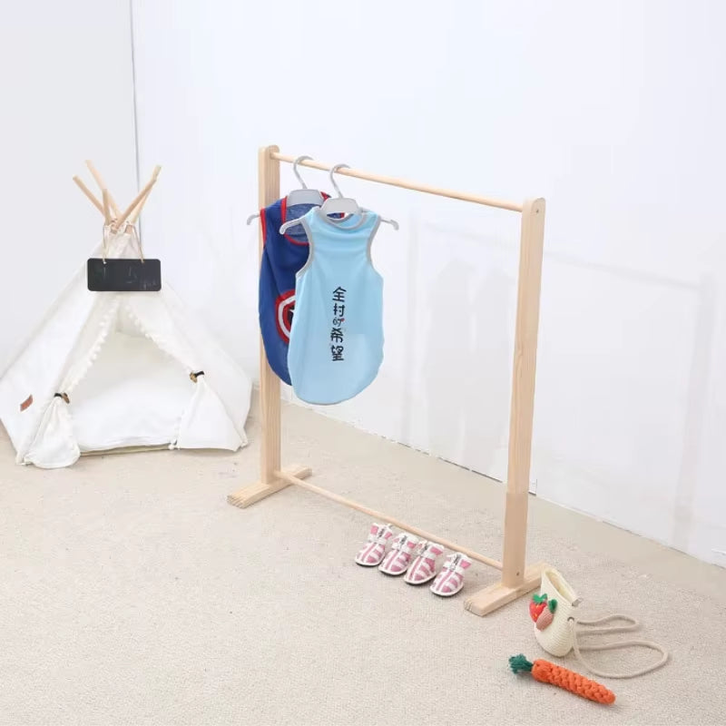 Pet Hanger Dog Clothes Rack Wooden Wardrobe for Dogs Solid Wood Coat Rack Floor Organizer for Pet Clothing