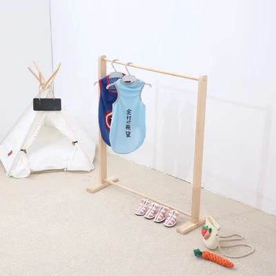 Pet Hanger Dog Clothes Rack Wooden Wardrobe for Dogs Solid Wood Coat Rack Floor Organizer for Pet Clothing