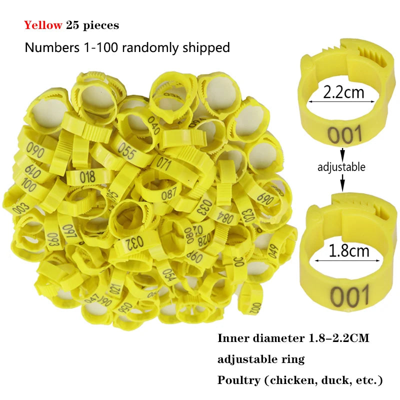 25/100P Chicken Foot Rings Adjustable Poultry Leg Digital Label Buckles Rings 6 Colors Plastic Chick Duck Goose Farm Equipment