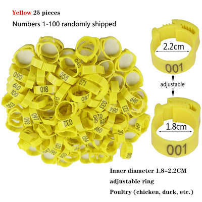 25/100P Chicken Foot Rings Adjustable Poultry Leg Digital Label Buckles Rings 6 Colors Plastic Chick Duck Goose Farm Equipment