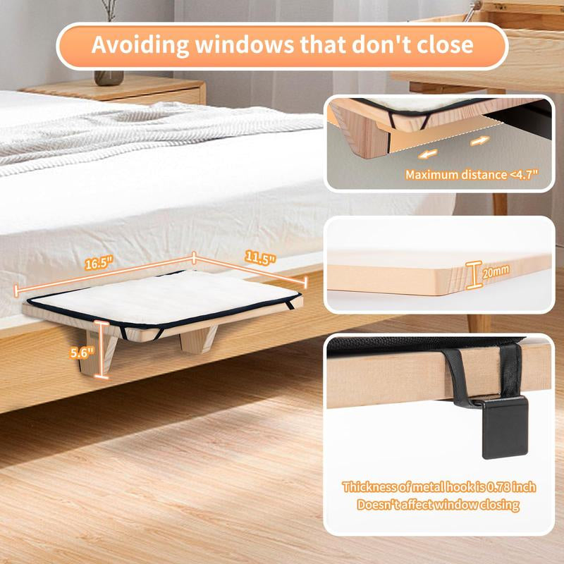 [Cozy Cat Hammock] PETSFIT Window Seat with Wood Base & Soft Mat | Supports Large Cats | Fits Windowsill/Bedside/Drawer