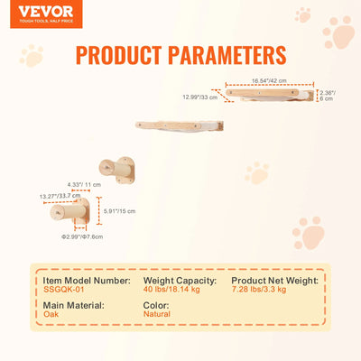 VEVOR Wall Mounted Cat Shelves with 2 Jumping Posts & 2 Hammocks up to 40 Lbs