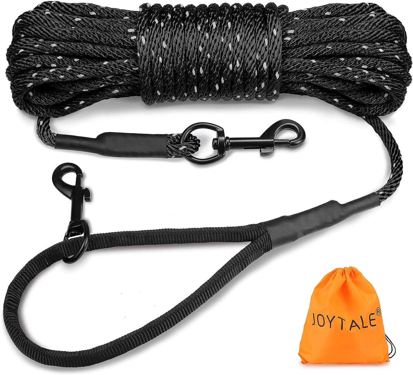 Long Dog Training Leash, 30 FT Tie Out Rope Check Cord Dogs Leashes with Padded Handle, Reflective Recall Lead for Puppy and Small Dogs, Black