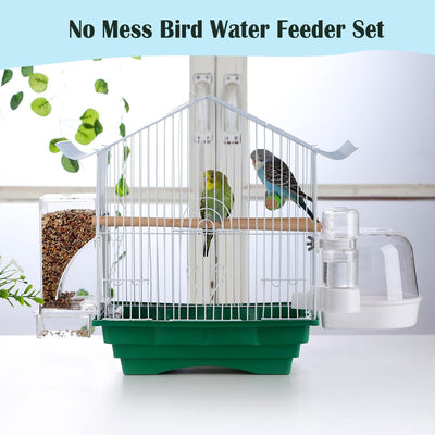 No Mess Bird Water Feeder Dispenser Automatic Hanging Bird Feeder for Cage, Parakeet Cage Accessories, Parrot Cockatiel Seed Food Container Drinker for Squirrel Finch Lovebirds Budgies Canary (Set)