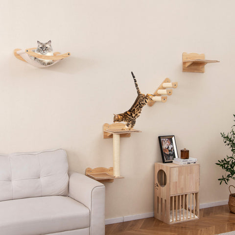 Cat Wall Furniture Set of 4 with Hammock 2-Step Cat Tree and Perch