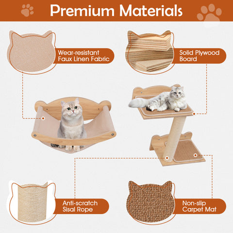 Cat Wall Furniture Set of 4 with Hammock 2-Step Cat Tree and Perch