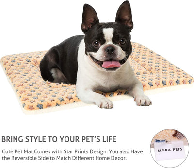 Dog Crate Pad - Ultra Soft Pet Bed with Cute Star Print, Washable Mat for Large Medium Small Dogs, Reversible Fleece Kennel Liner, Cat Bed 23 X 18 Inch Brown