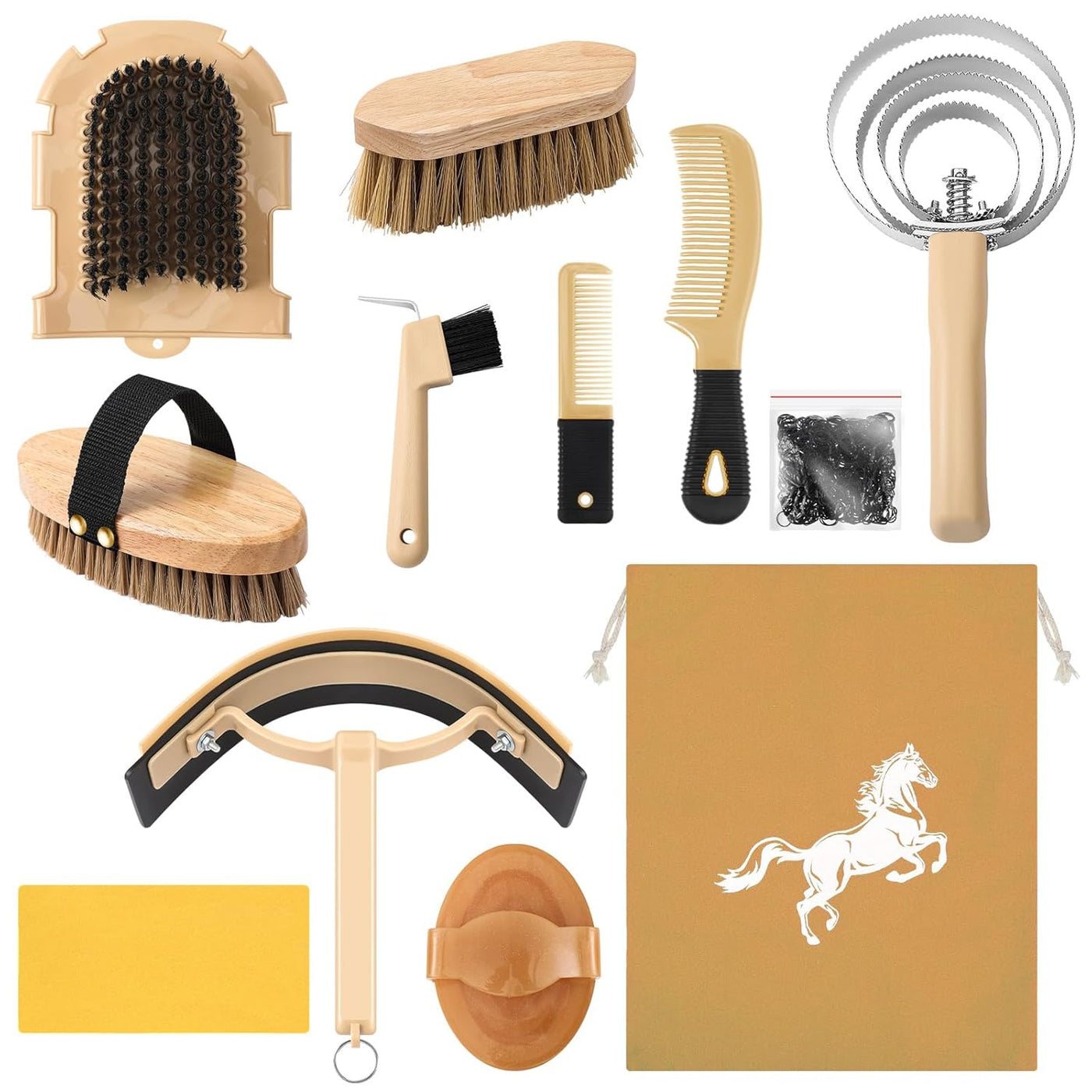 12 Pieces Horse Grooming Kit Tack Room Supplies Horse Brush Sets Equine Care Hor