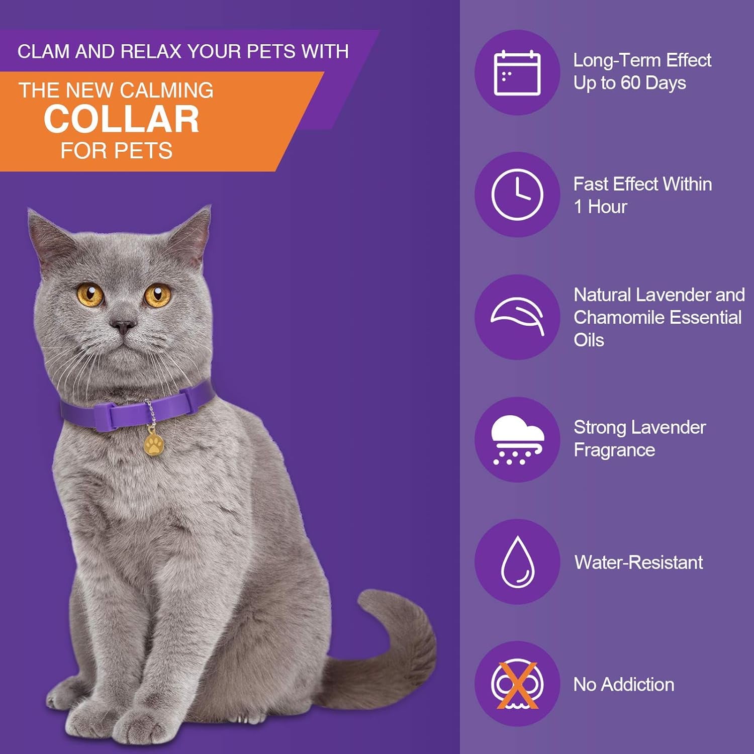 4 Pcs Cat Calming Collar Adjustable Lavender Scent Relaxing Cat Collar with 2 Pendant for Puppies Reduce Stress Aggression Anxious, up to 15 Inches(Purple, Gold)