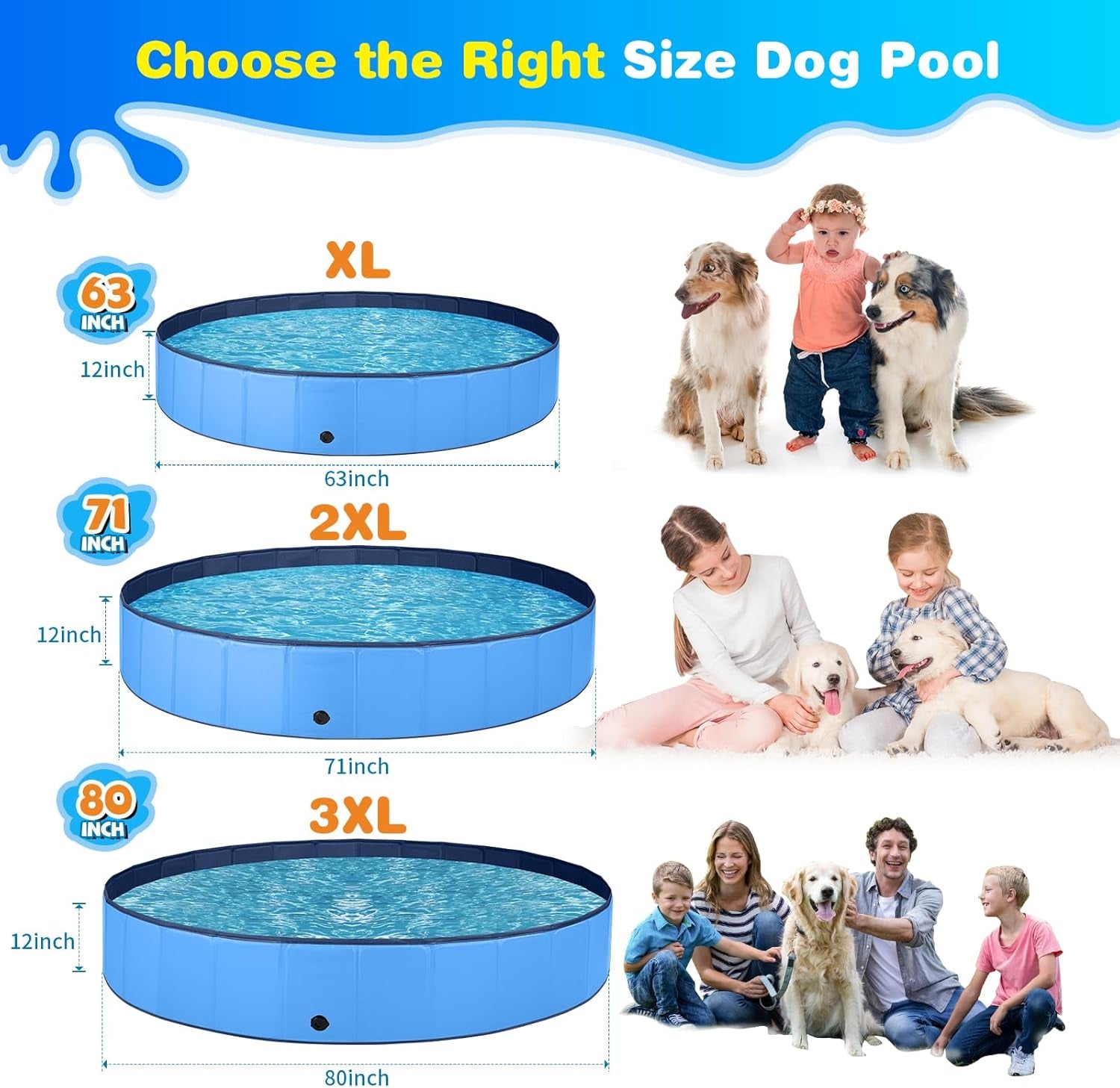 Dog Pool for Large Dogs Kiddie Pool Hard Plastic Foldable Dog Bathing Tub Portable outside Kids Swimming for Pets and Dogs Outdoor Backyard