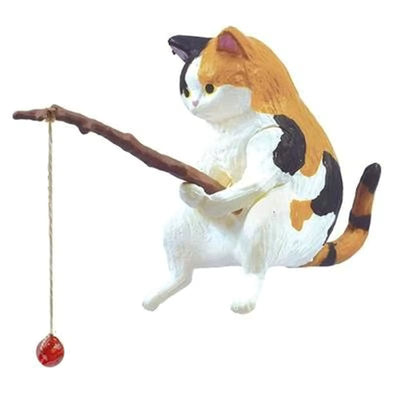 Fishing Cat Ornaments Aquarium Decoration Fish Landscaping Cartoon Cat Statue Mini Resin Figurine Home Decorations