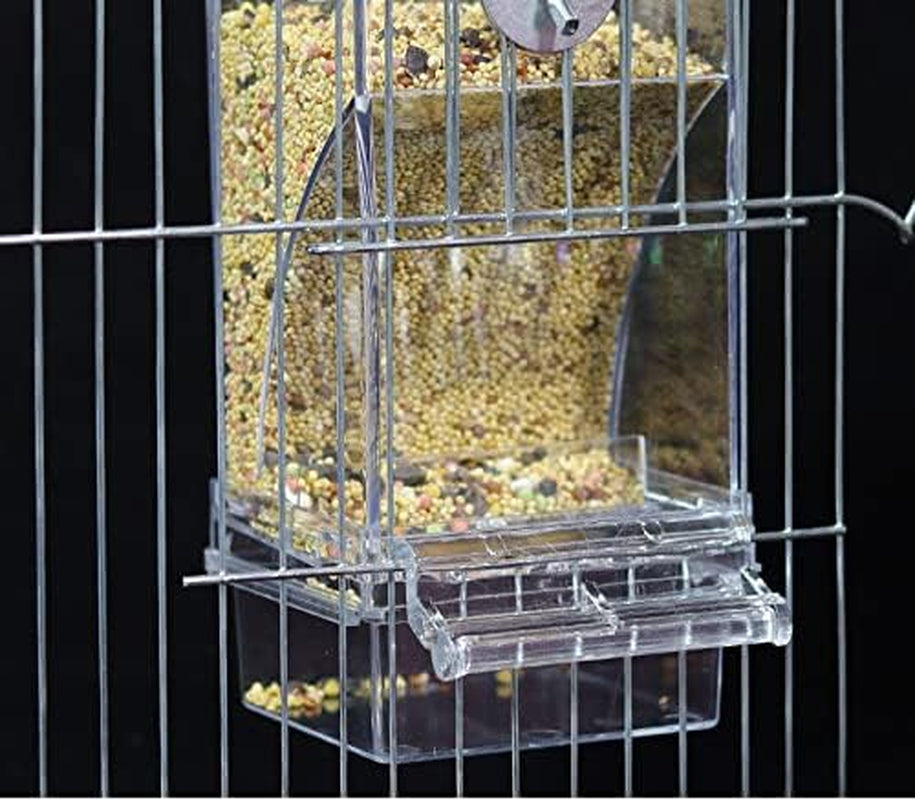 No Mess Bird Cage Feeder Automatic Acrylic Parrot Feeder Bird Cage Accessories for Parakeets Canary Cockatiel Finch (Transparent)