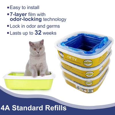 Cat Genie Refill Compatible with Litter Genie Pails, Large Capacity 21 Ft Last up to 3 Months, 7-Layer Film with Odor-Lock Tech, Pack of 4