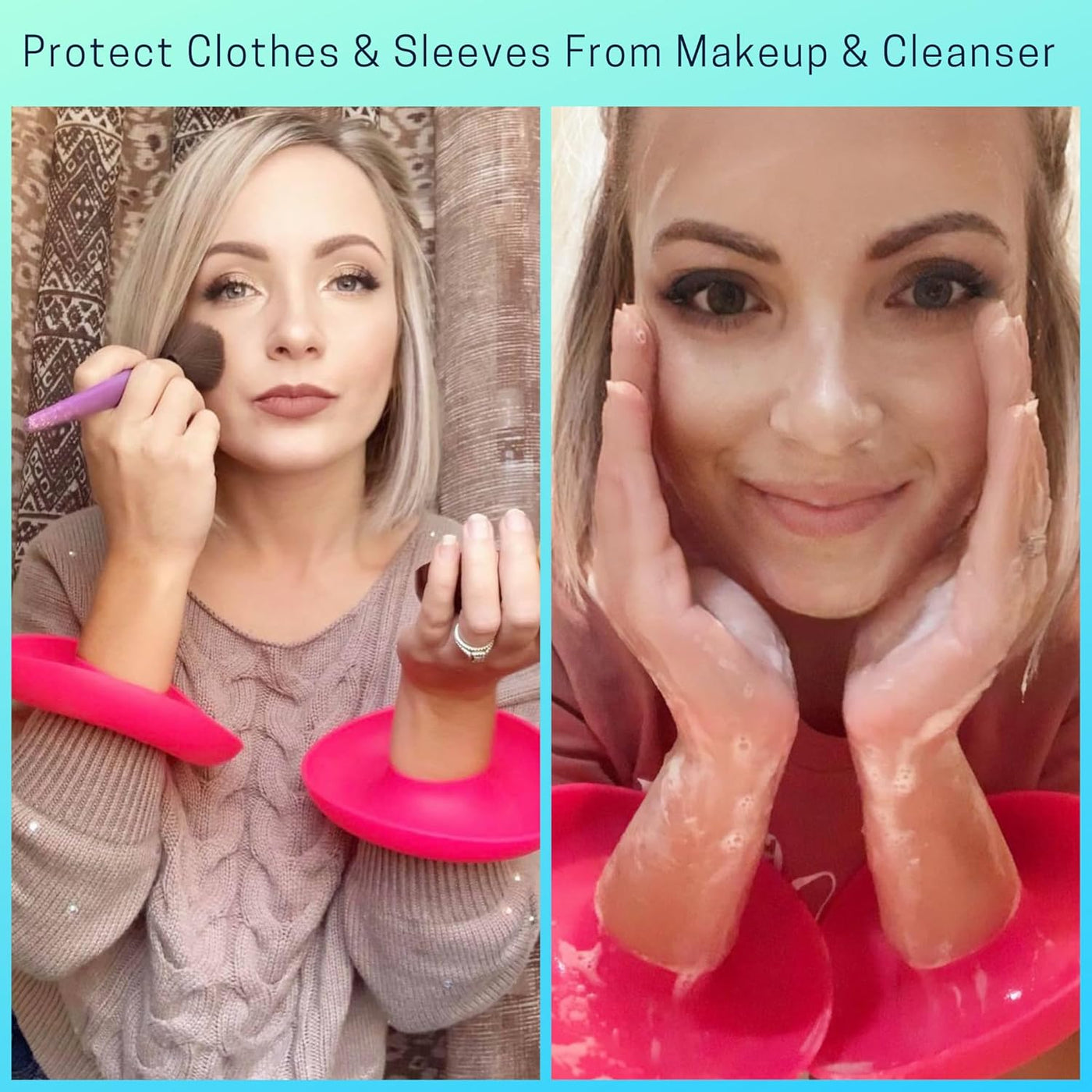 Patented Drip Catcher Cuffs - Stops Soap & Water from Running down Arms While Washing Face, Stay Dry and Clean - Face Wash Wristbands for Spa, Pink Set of 2