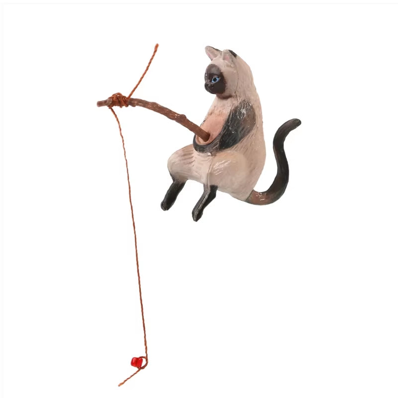Fishing Cat Ornaments Aquarium Decoration Fish Landscaping Cartoon Cat Statue Mini Resin Figurine Home Decorations