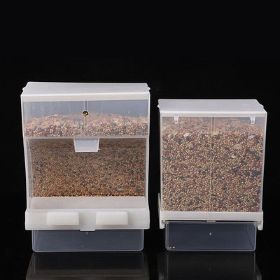 No Mess Bird Feeder for Cage, Automatic Acrylic Seed Container with Large Hook, Install-Free Parrot Feeder for Budgerigar, Canary, Cockatiel, Parakeet, Finch