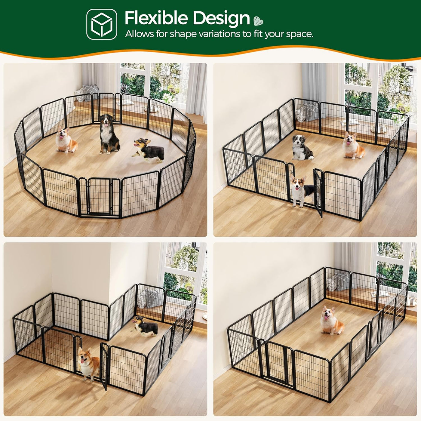 32-Inch Heavy Duty Dog Pen- Foldable Metal 16 Panel Dog Pen Dog Exercise Pen Barrier Kennel Portable Cat Duck Chicken Puppy Fence with Door Outdoor & Indoor Black