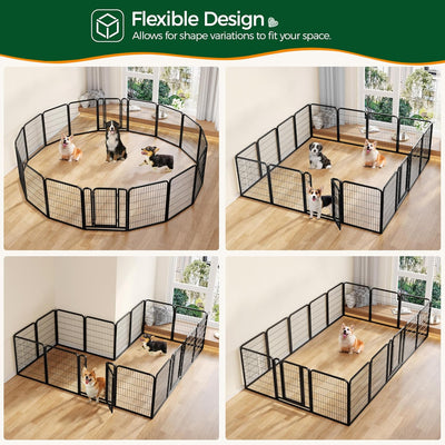 32-Inch Heavy Duty Dog Pen- Foldable Metal 16 Panel Dog Pen Dog Exercise Pen Barrier Kennel Portable Cat Duck Chicken Puppy Fence with Door Outdoor & Indoor Black