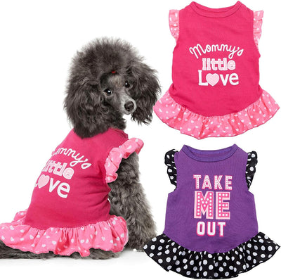2 Pieces Pet Dress Shirt Puppy Skirt Cute Dog Dress Pet Summer Clothes Dog Apparel for Small Dogs and Cats (Love and Me, Medium)