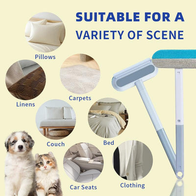 2Pcs Pet Hair Removal Brush, 4 In1 Cat and Dog Hair Removal for Couch with Extra Long Handle, 17-Inch, Cat Fur Removal Tool for Furniture, Carpet, Clothes, Bedding, Tile, Hardwood Floor
