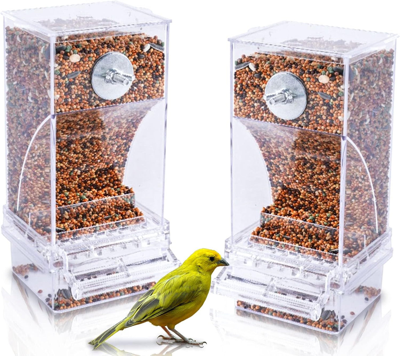 No Mess Bird Cage Feeder 2Pack Automatic Parrot Seed Feeders with Perch Acrylic Transparent Seed Food Container Cage Accessories for Small and Medium Lovebirds Parakeets