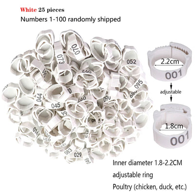 25/100P Chicken Foot Rings Adjustable Poultry Leg Digital Label Buckles Rings 6 Colors Plastic Chick Duck Goose Farm Equipment