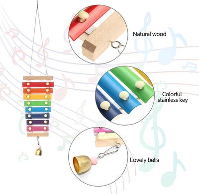 7 Packs Chicken Toys Set, Chicken Xylophone Toys for Hens, Chicken Bridge Swing Toys, Chicken Mirror Toys,Chicken Pecking Toys and Vegetable Hanging Feeder for Chicken Coop