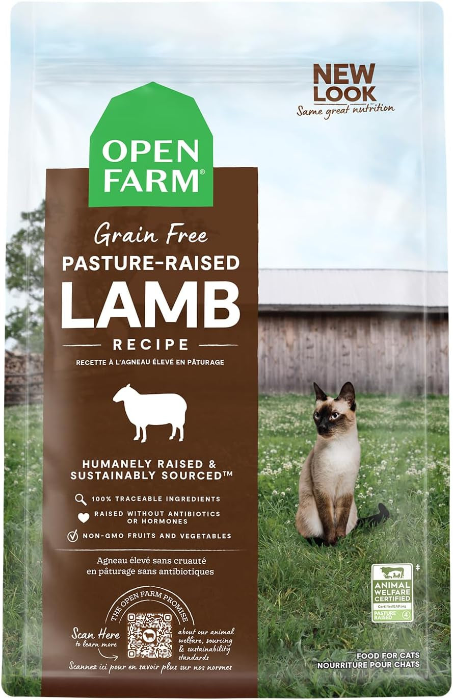 , Grain Free Dry Cat Food, High-Protein Kibble for a Complete & Balanced Diet, Non-Gmo Fruits & Vegetables, Prebiotic Fibers to Support Digestion, Pasture-Raised Lamb Recipe, 4Lb Bag