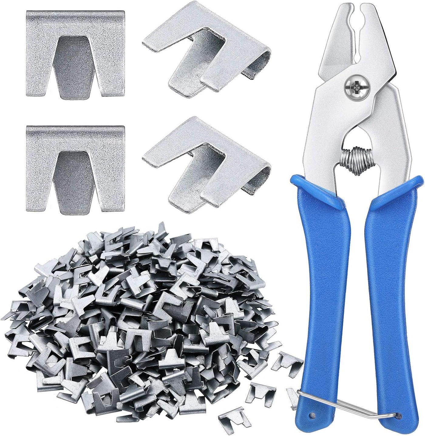 300 Pieces Wire Cage Clips with 1 Piece Wire Cage Buckle Snap Plier for Rabbit Chicken Pet Dog Cat Coop(Silver, Blue)
