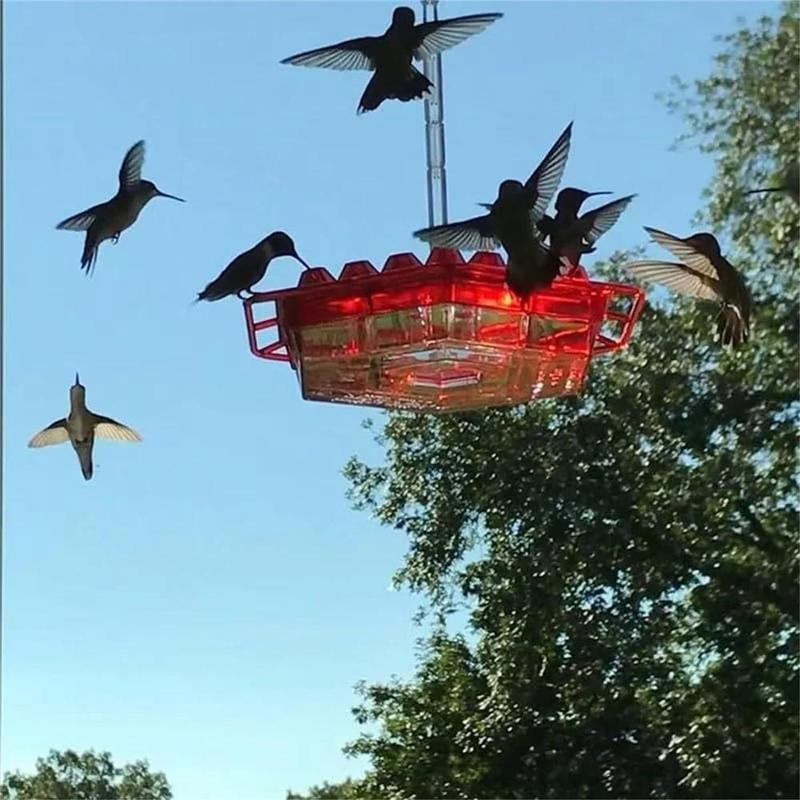 Hanging Outdoor Hummingbird Feeder - Red Hexagonal Bird Drinking Artifact with 30 Feeding Ports, Sealed & Leak-Proof, Easy to Assemble