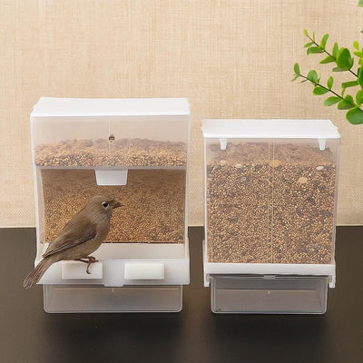 No Mess Bird Feeder for Cage, Automatic Acrylic Seed Container with Large Hook, Install-Free Parrot Feeder for Budgerigar, Canary, Cockatiel, Parakeet, Finch