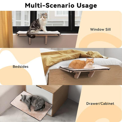 [Cozy Cat Hammock] PETSFIT Window Seat with Wood Base & Soft Mat | Supports Large Cats | Fits Windowsill/Bedside/Drawer