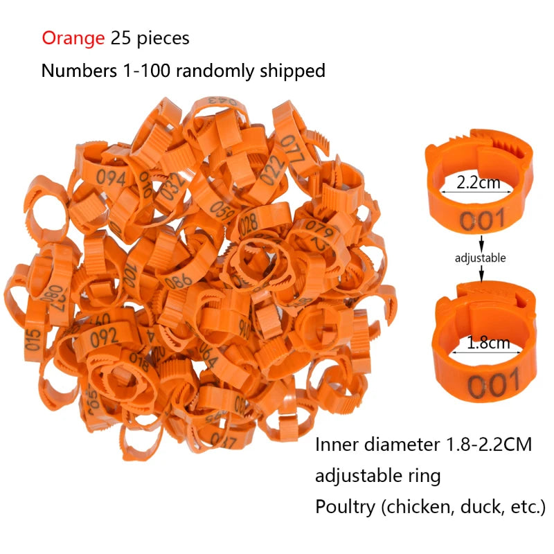 25/100P Chicken Foot Rings Adjustable Poultry Leg Digital Label Buckles Rings 6 Colors Plastic Chick Duck Goose Farm Equipment