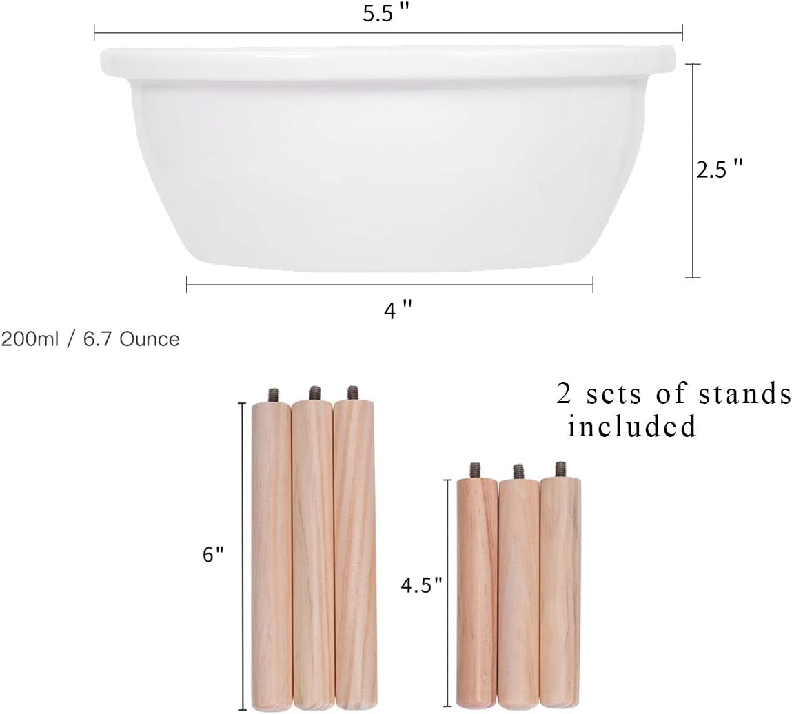 Raised Cat Bowls with Stand Feeder, Elevated Bamboo Stand with 3 Ceramics Bowls, anti Slip and Removable Feet. (Ceramic Bowls)