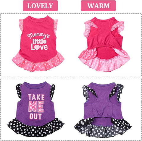 2 Pieces Pet Dress Shirt Puppy Skirt Cute Dog Dress Pet Summer Clothes Dog Apparel for Small Dogs and Cats (Love and Me, Medium)