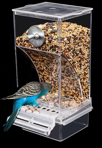 No Mess Bird Cage Feeder Automatic Acrylic Parrot Feeder Bird Cage Accessories for Parakeets Canary Cockatiel Finch (Transparent)