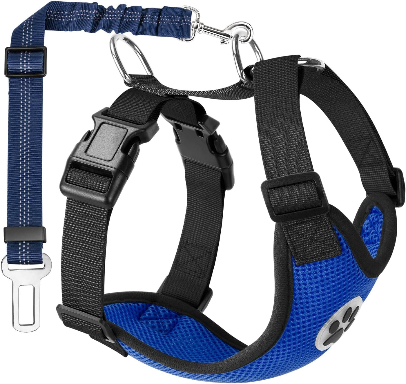 Dog Seat Belt - Adjustable Dog Car Harness for Large, Medium & Small Dogs, Soft Padded & Breathable Mesh Dog Seatbelt with Car Vehicle Connector Strap (Blue, Medium)