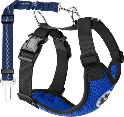 Dog Seat Belt - Adjustable Dog Car Harness for Large, Medium & Small Dogs, Soft Padded & Breathable Mesh Dog Seatbelt with Car Vehicle Connector Strap (Blue, Medium)