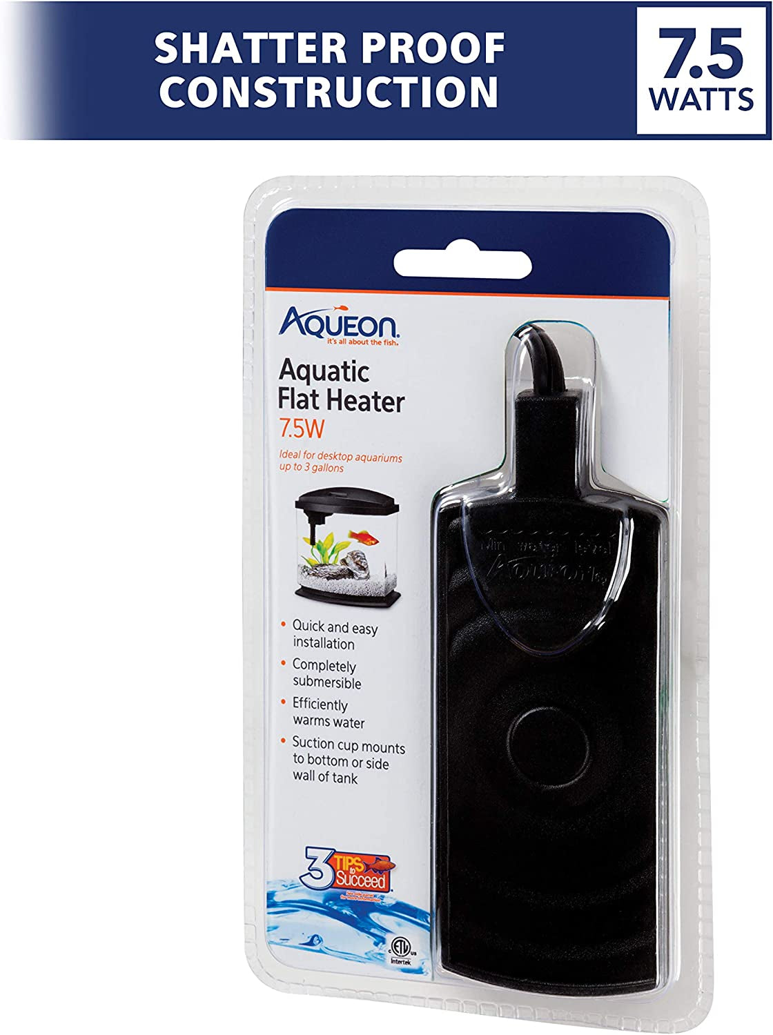 Aqueon Small Aquarium Fish Tank Submersible Mini Flat Heater up to 2.5 to 5 Gall