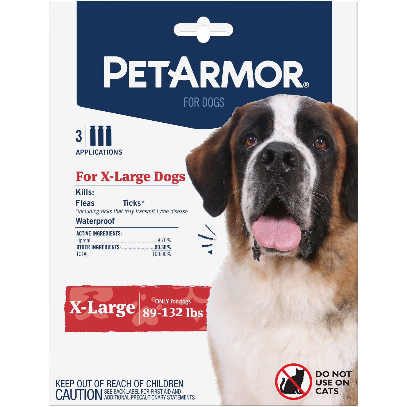 Flea & Tick Treatment for Extra Large Dogs, 89 to 132 Lbs, 3 Monthly Applications