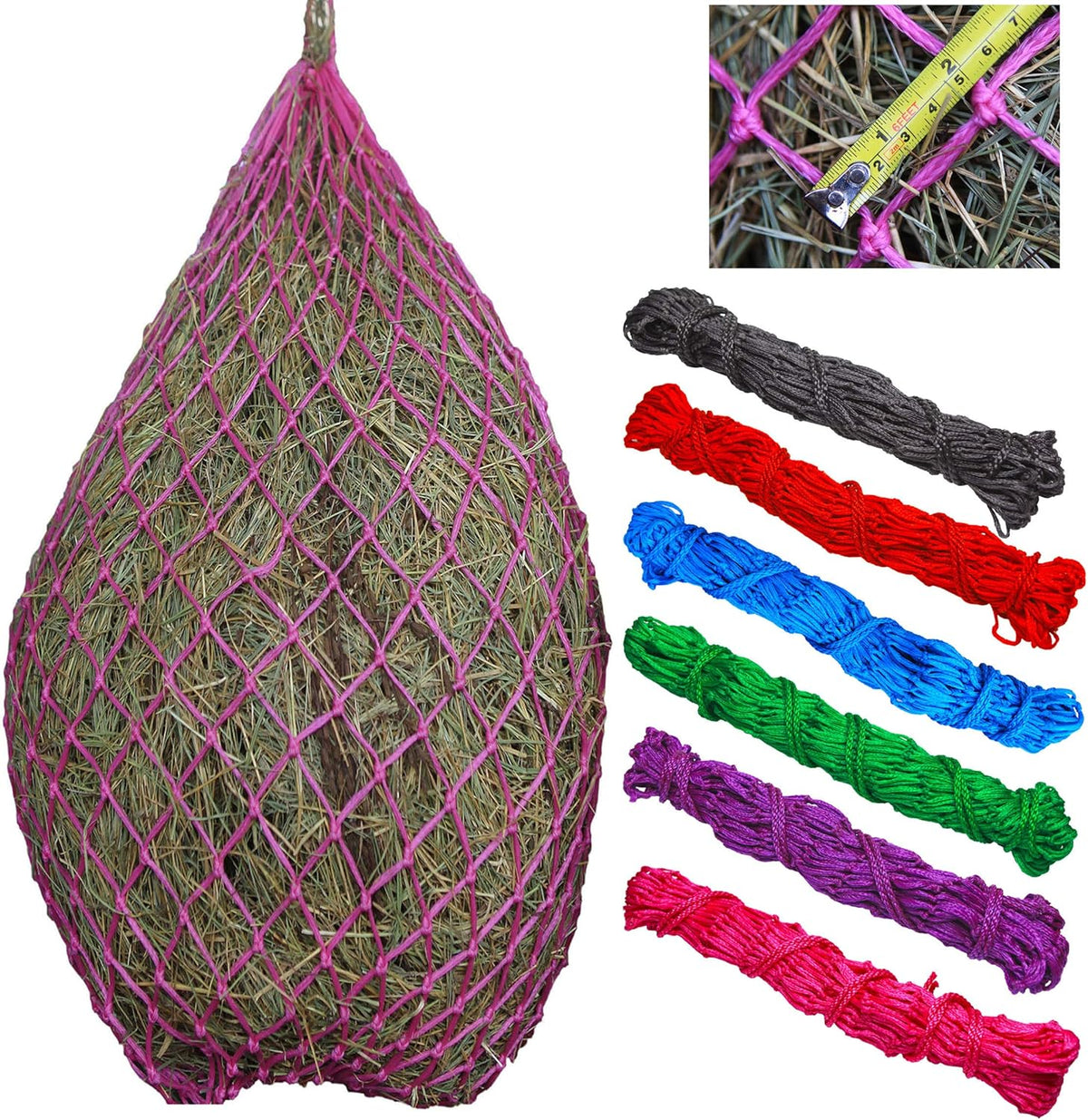 2 Pcs Classic Slow Hay Feeder Hay Nets, 40" Length with 2" Holes, Horse Supplies Hay Bags for Horses, Goat Feed
