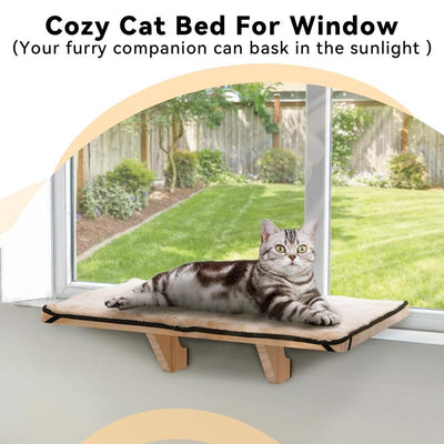 [Cozy Cat Hammock] PETSFIT Window Seat with Wood Base & Soft Mat | Supports Large Cats | Fits Windowsill/Bedside/Drawer