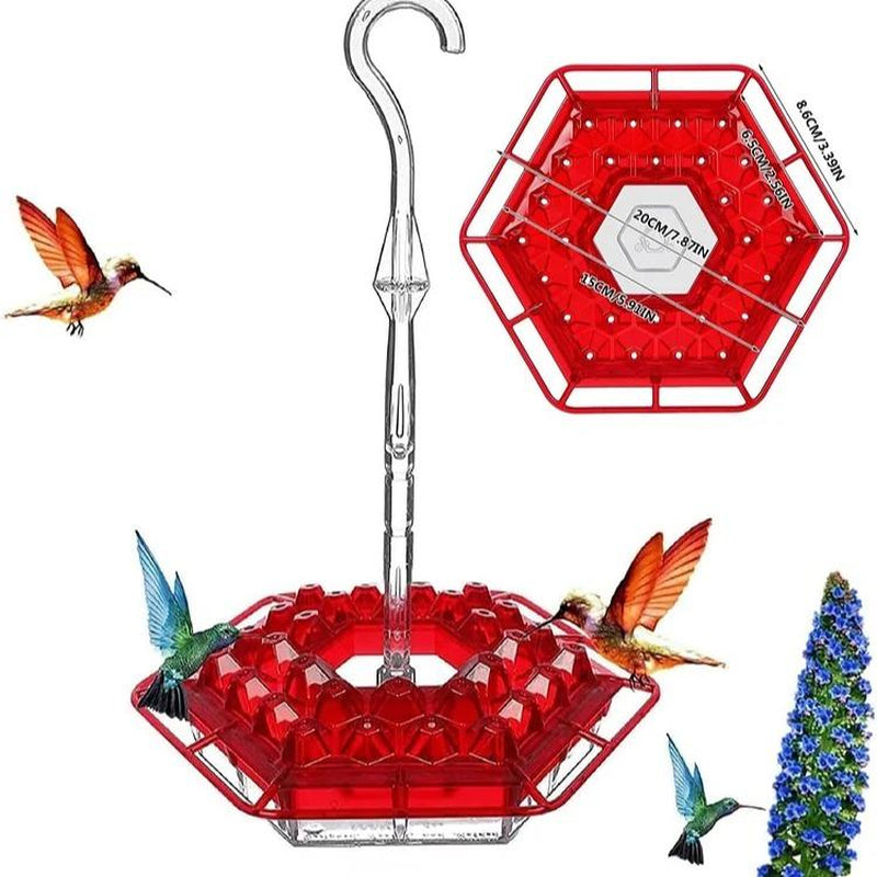 Hanging Outdoor Hummingbird Feeder - Red Hexagonal Bird Drinking Artifact with 30 Feeding Ports, Sealed & Leak-Proof, Easy to Assemble