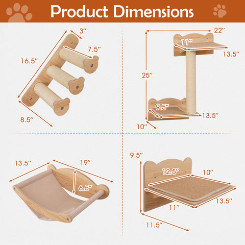 Cat Wall Furniture Set of 4 with Hammock 2-Step Cat Tree and Perch